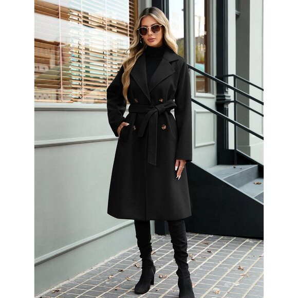 ⚡Women's Black Mid length Autumn and Winter Long Trench Coat With Belt Elegant - Picture 8 of 8